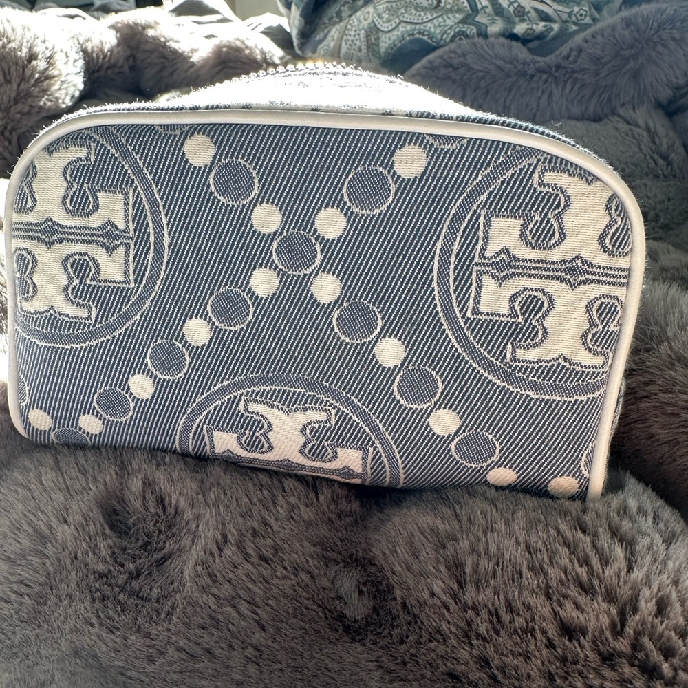 T MONOGRAM DENIM MINI COSMETIC CASE